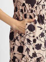 Cotton Floral Tiered Dress - White & Black