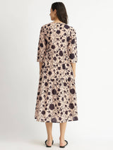 Cotton Floral Tiered Dress - White & Black