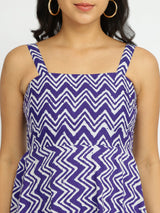 Cotton Chevron A-Line Dress - Purple
