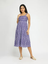 Cotton Chevron A-Line Dress - Purple