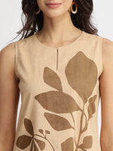 Cotton Placement Print A-Line Dress - Beige & Brown