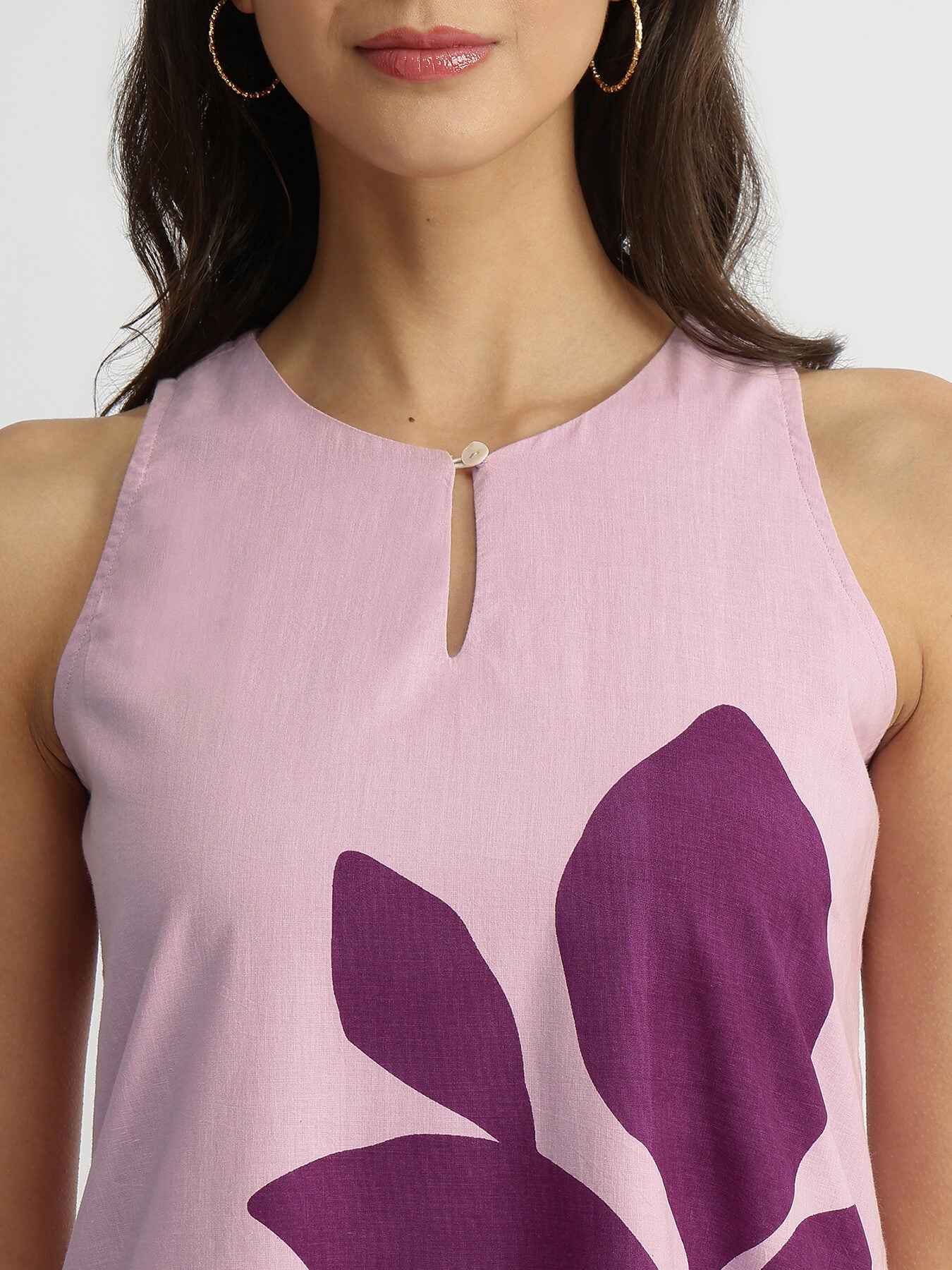 Cotton Floral Placement Print Dress - Purple