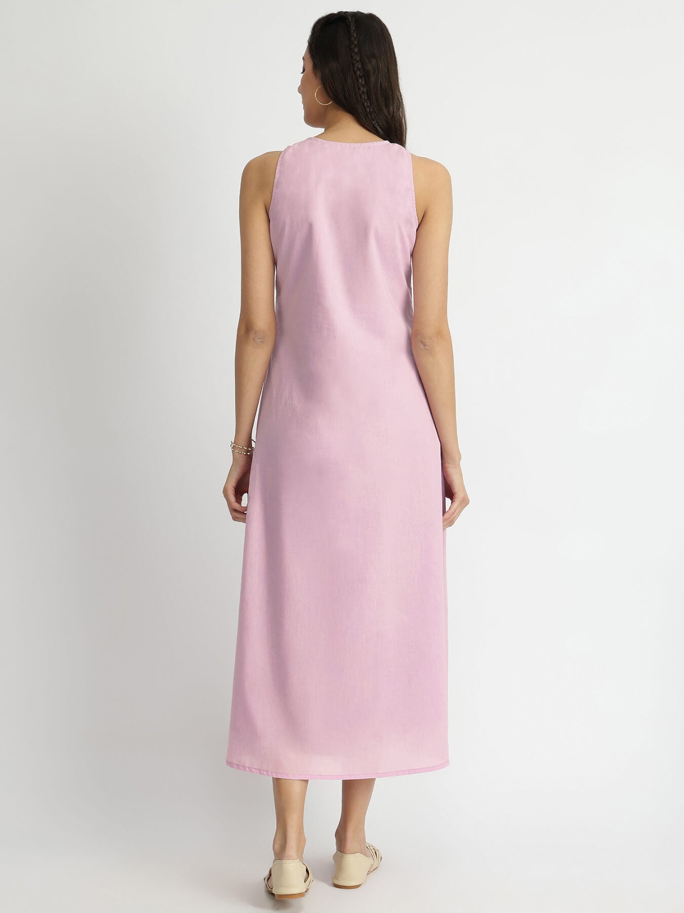 Cotton Floral Placement Print Dress - Purple