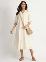 Cotton Jacquard A-Line Dress - Off-White