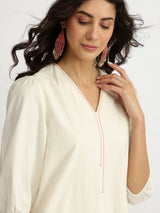 Cotton Jacquard A-Line Dress - Off-White