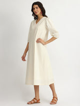Cotton Jacquard A-Line Dress - Off-White