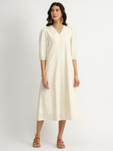 Cotton Jacquard A-Line Dress - Off-White