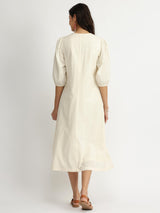 Cotton Jacquard A-Line Dress - Off-White