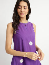 Cotton Bandhani Tie & Dye Dress - Purple