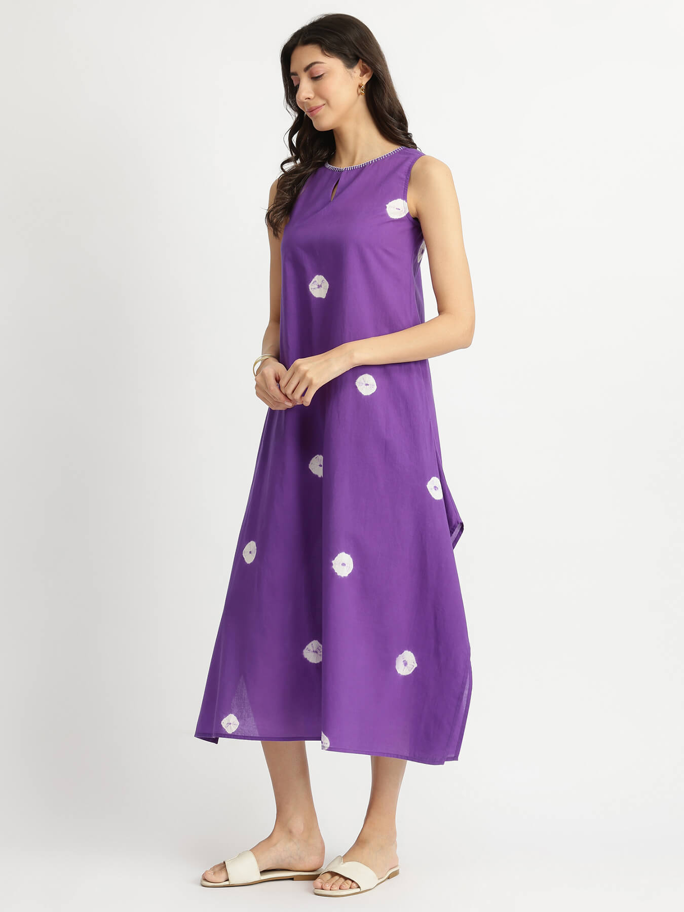 Cotton Bandhani Tie & Dye Dress - Purple