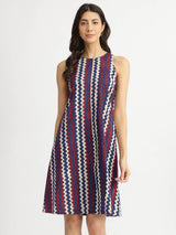 Cotton Dabu Chevron Print Dress - Multicolour