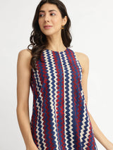 Cotton Dabu Chevron Print Dress - Multicolour