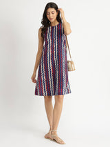 Cotton Dabu Chevron Print Dress - Multicolour