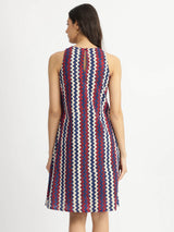 Cotton Dabu Chevron Print Dress - Multicolour