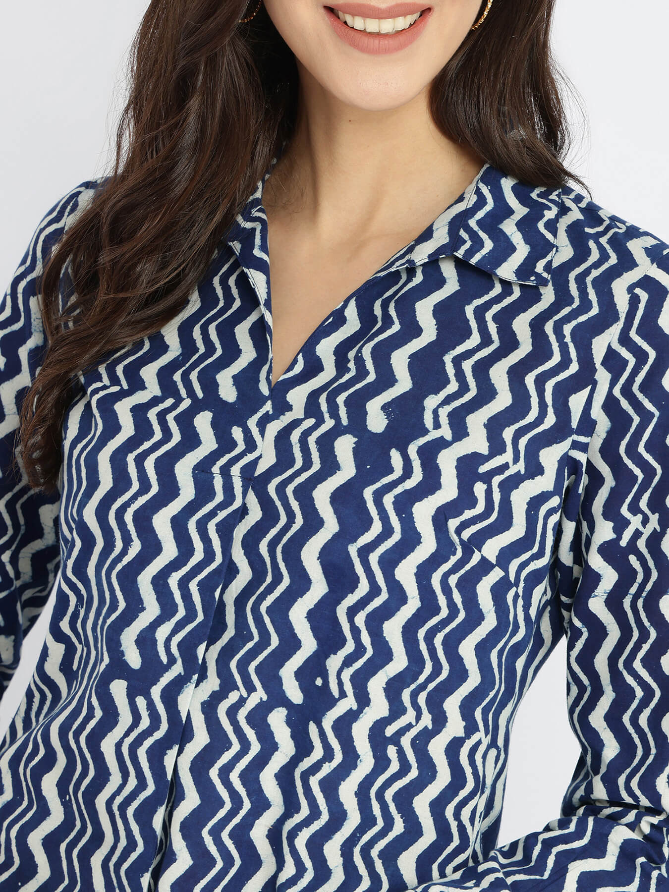 Cotton Dabu Chevron Print Dress - Indigo