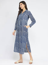 Cotton Dabu Chevron Print Dress - Indigo
