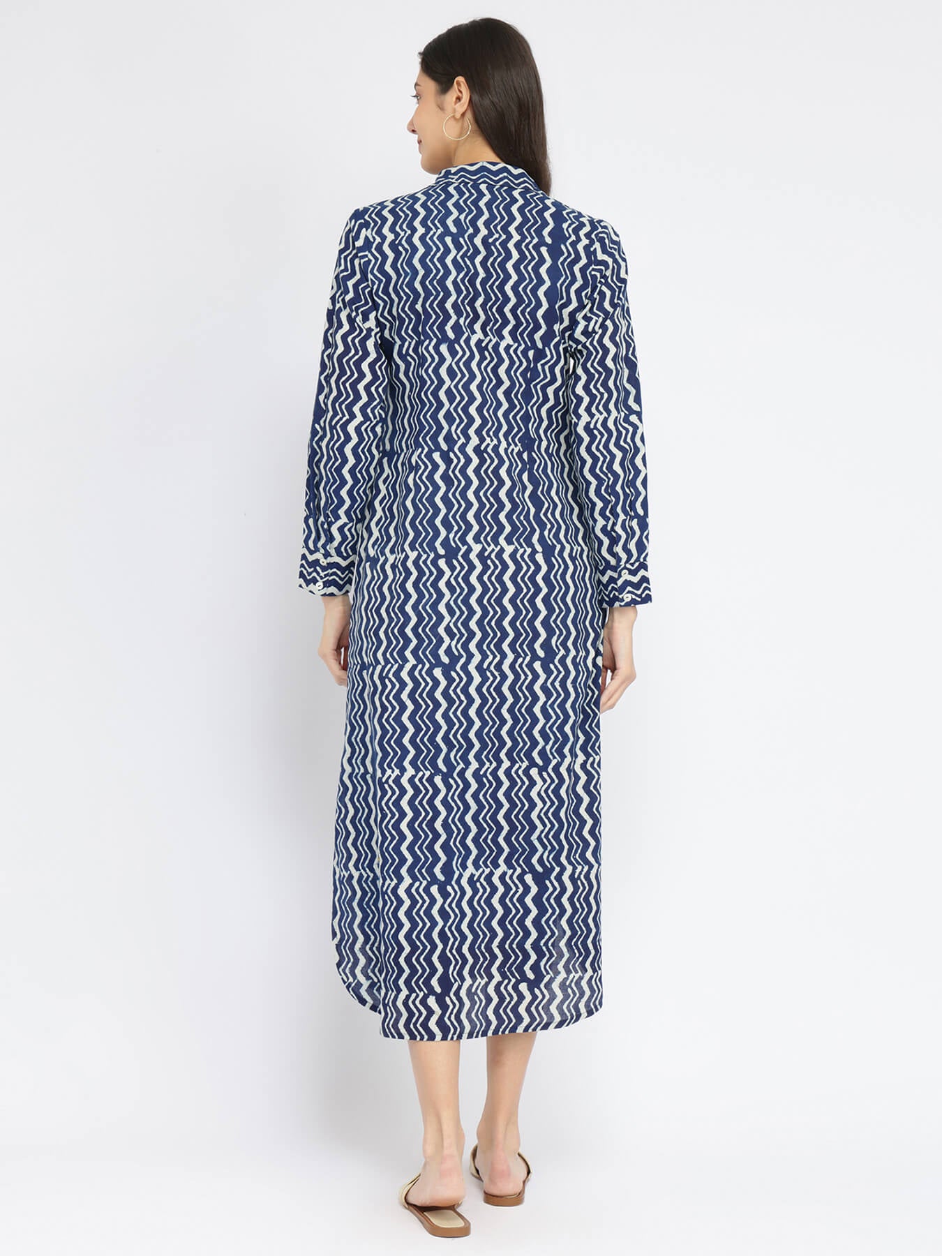 Cotton Dabu Chevron Print Dress - Indigo