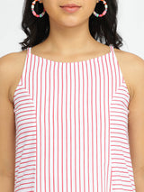 Cotton Stripe Play Dress - White & Red