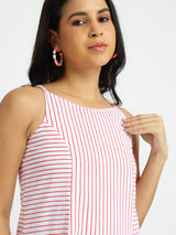 Cotton Stripe Play Dress - White & Red