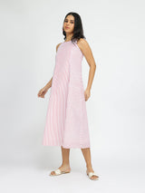 Cotton Stripe Play Dress - White & Red