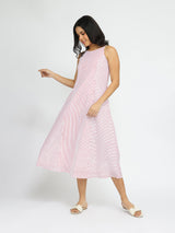 Cotton Stripe Play Dress - White & Red