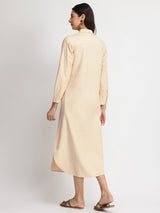 Linen Blend Solid Shirt Dress - Beige