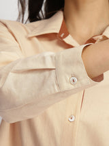 Linen Blend Solid Shirt Dress - Beige