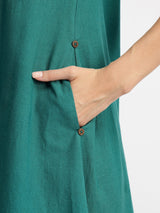 Linen Blend Colourblock A-Line Dress - Teal