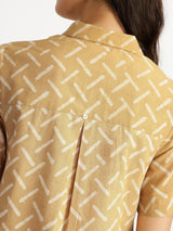 Cotton Dabu Geometric Shirt Collar Dress - Yellow
