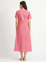 Cotton Dabu Polka Fit & Flare Dress - Pink