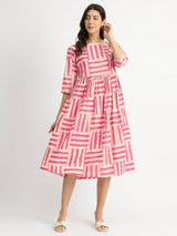 Cotton Dabu Stripe Play Dress - Pink