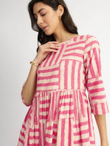 Cotton Dabu Stripe Play Dress - Pink