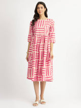Cotton Dabu Stripe Play Dress - Pink