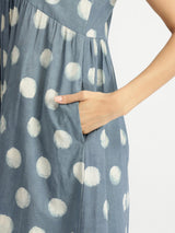 Cotton Dabu Polka Fit & Flare Dress - Grey