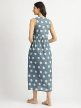 Cotton Dabu Polka Fit & Flare Dress - Grey