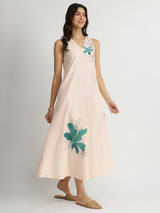 Cotton Floral Placement Print Dress - Off-White