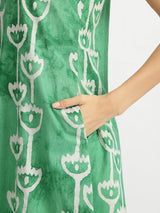 Cotton Handblock Abstract Print Dress - Green