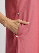 Linen Blend Colourblock A-Line Dress - Pink