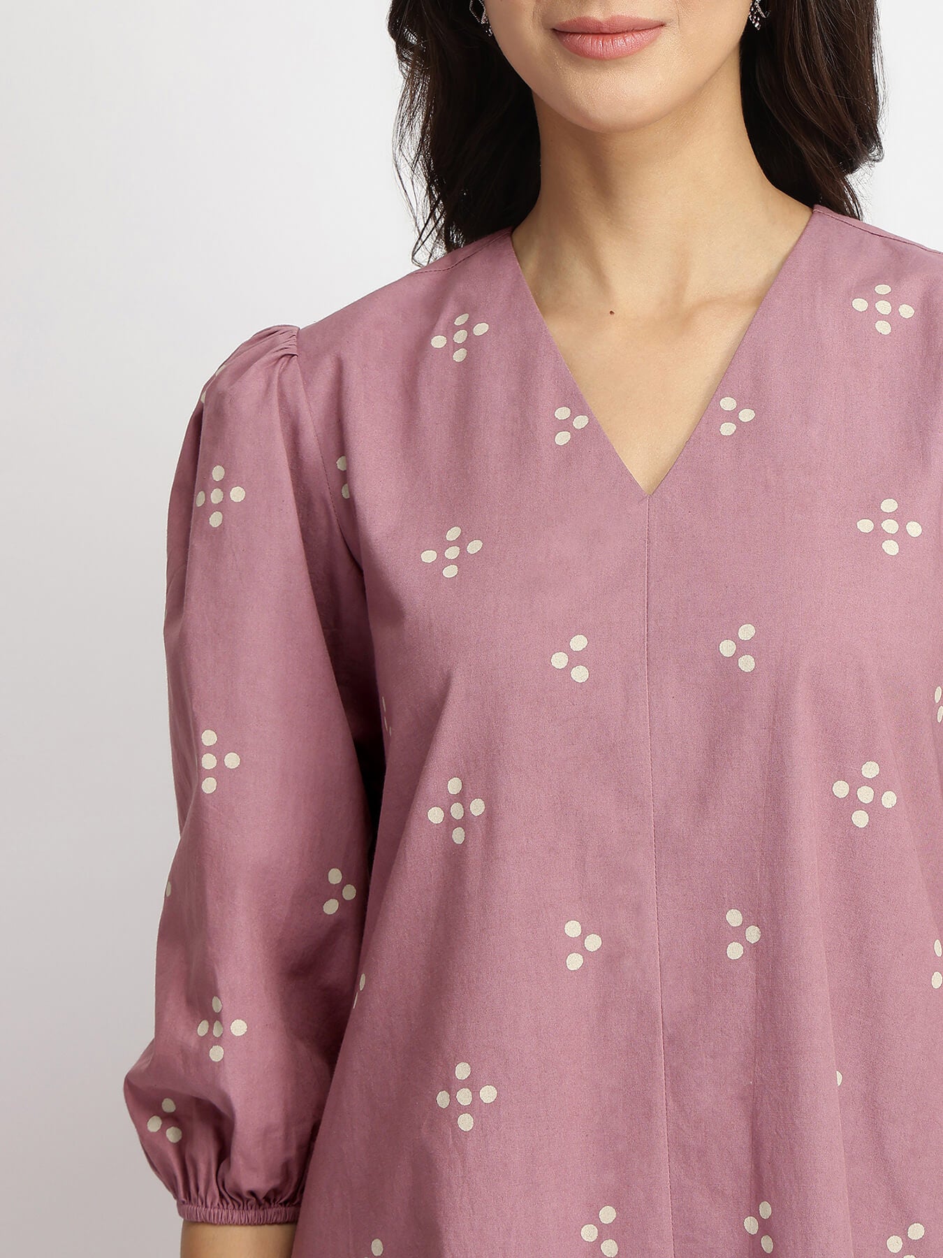 Cotton Tribal Print A-Line Dress - Purple