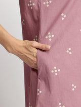 Cotton Tribal Print A-Line Dress - Purple