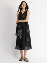 Cotton Bandhani Floral A-Line Dress - Black