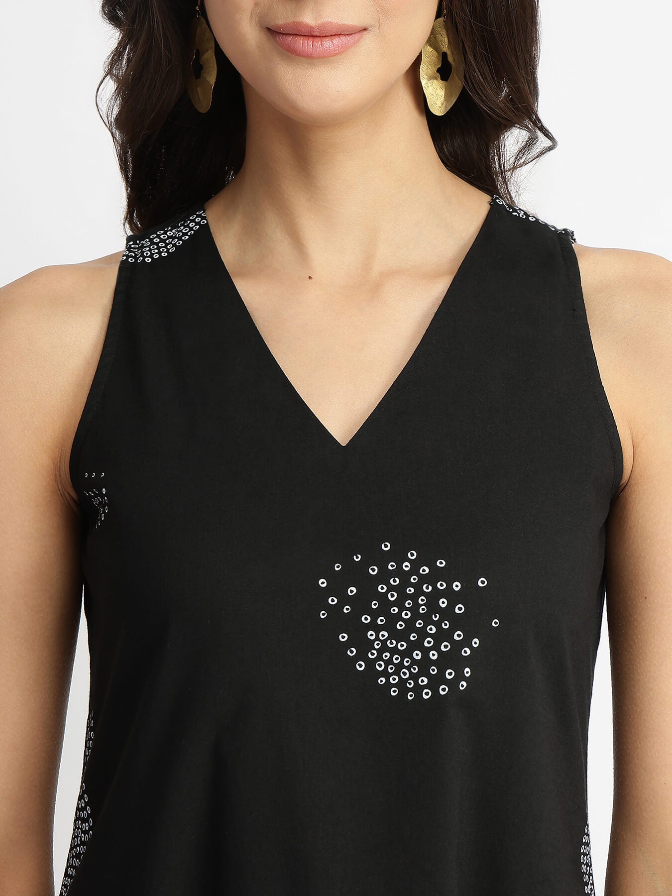 Cotton Bandhani Floral A-Line Dress - Black