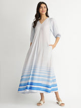Rayon Striped A-Line Dress - Blue