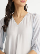 Rayon Striped A-Line Dress - Blue