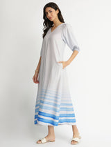 Rayon Striped A-Line Dress - Blue