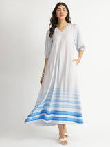 Rayon Striped A-Line Dress - Blue