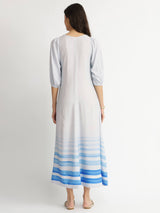 Rayon Striped A-Line Dress - Blue