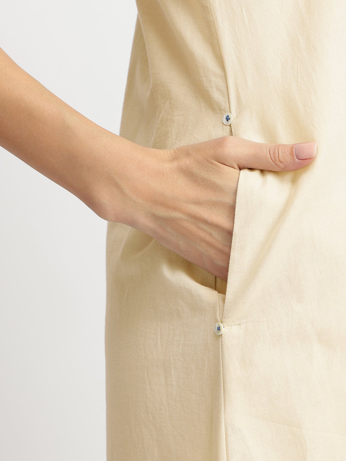 Cotton Floral Motif Dress - Off-White & Blue