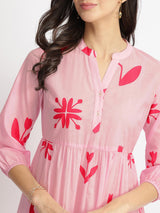 Cotton Floral Motif Dress - Pink