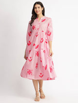 Cotton Floral Motif Dress - Pink